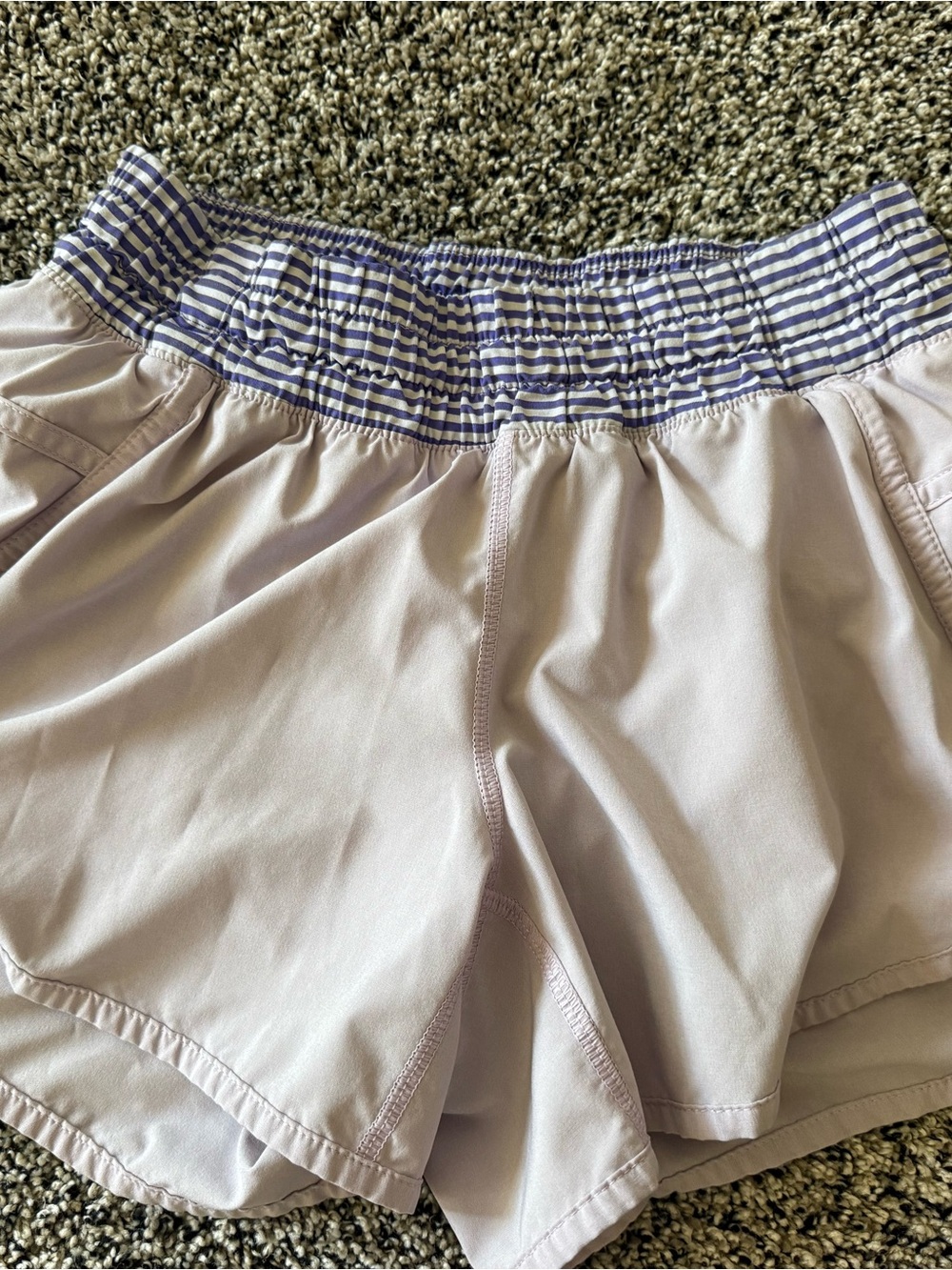 lululemon athletica Pale Lavender Athletic Shorts with Striped Waistband
